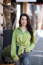 Load image into Gallery viewer, Daphne Silky Button Down in Moss
